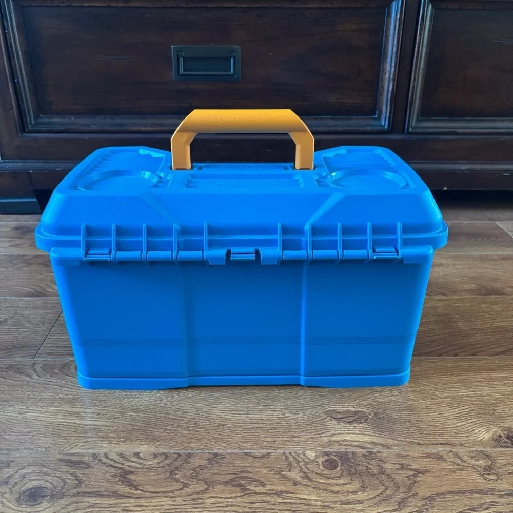 Blue Portable Tool Organizer with Yellow Latch and Handle, craft, Tackle box